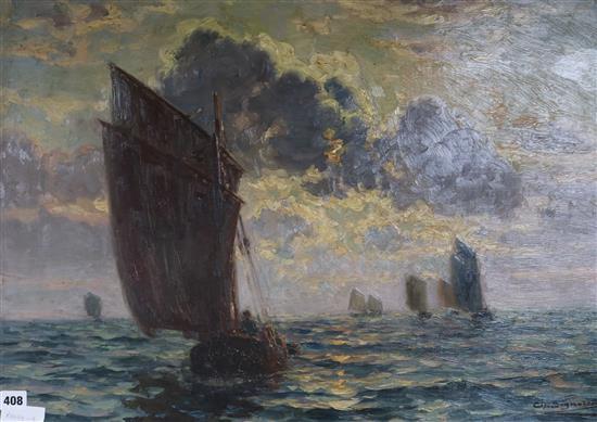 Charles Louis Signoret (1867-1932), oil on canvas, yachts at sea, signed, 54 x 75cm, unframed